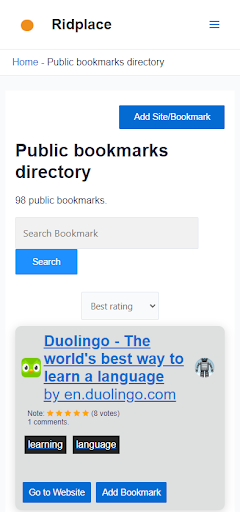 Ridplace Bookmarks Manager Screen 2