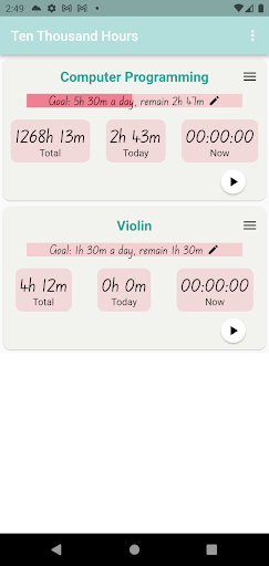 Android application Ten thousand hours screenshort