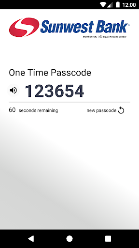 Sunwest Bank Mobile Token Screen 2