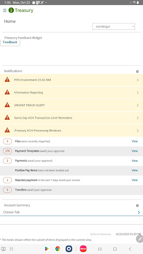 Screenshot of Regions iTreasury Mobile