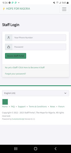 Android application HOPE FOR NIGERIA - STAFF ONLY screenshort