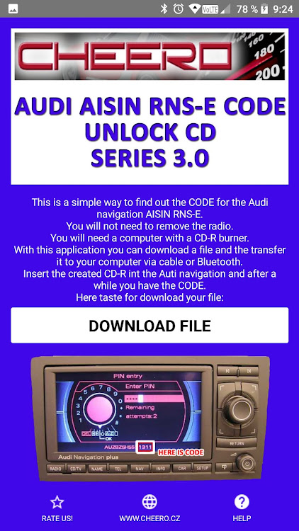 RADIO CODE for AUDI AISIN RNSE - 6.0.2 - (Android)