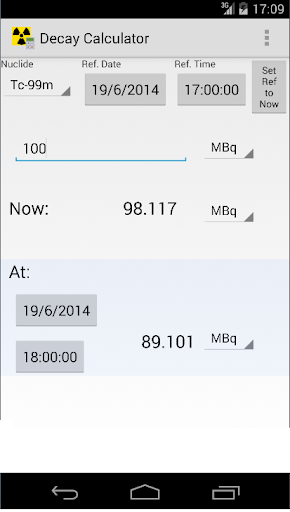 Android application Radioactive Decay Calculator screenshort