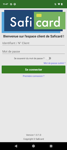 Android application Saficard et moi screenshort