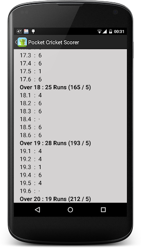 Pocket Cricket Scorer Screen 2