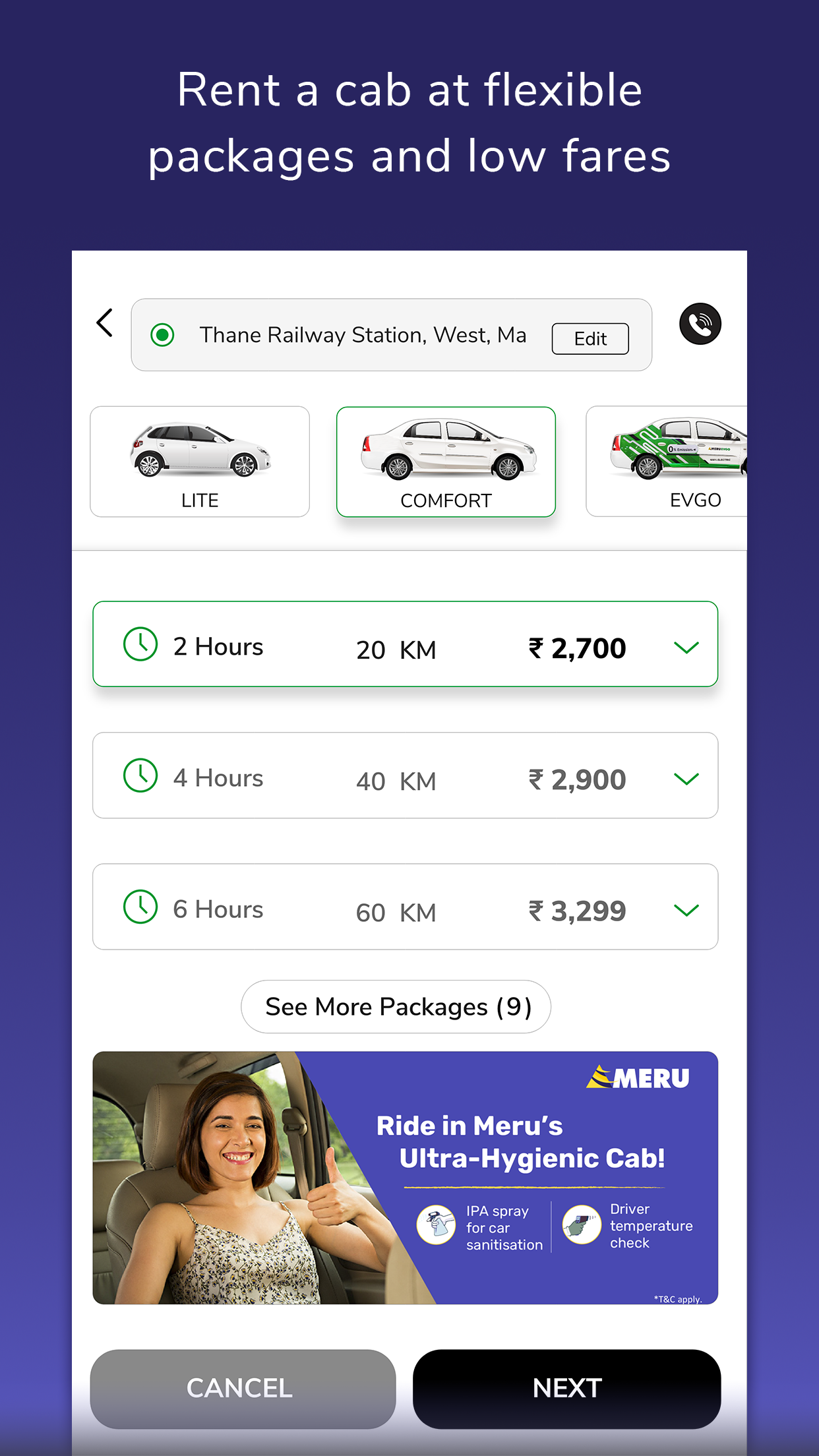 Android application Meru Cabs- Local, Rental, Outstation, Airport Taxi screenshort