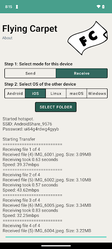 Android application Flying Carpet File Transfer screenshort