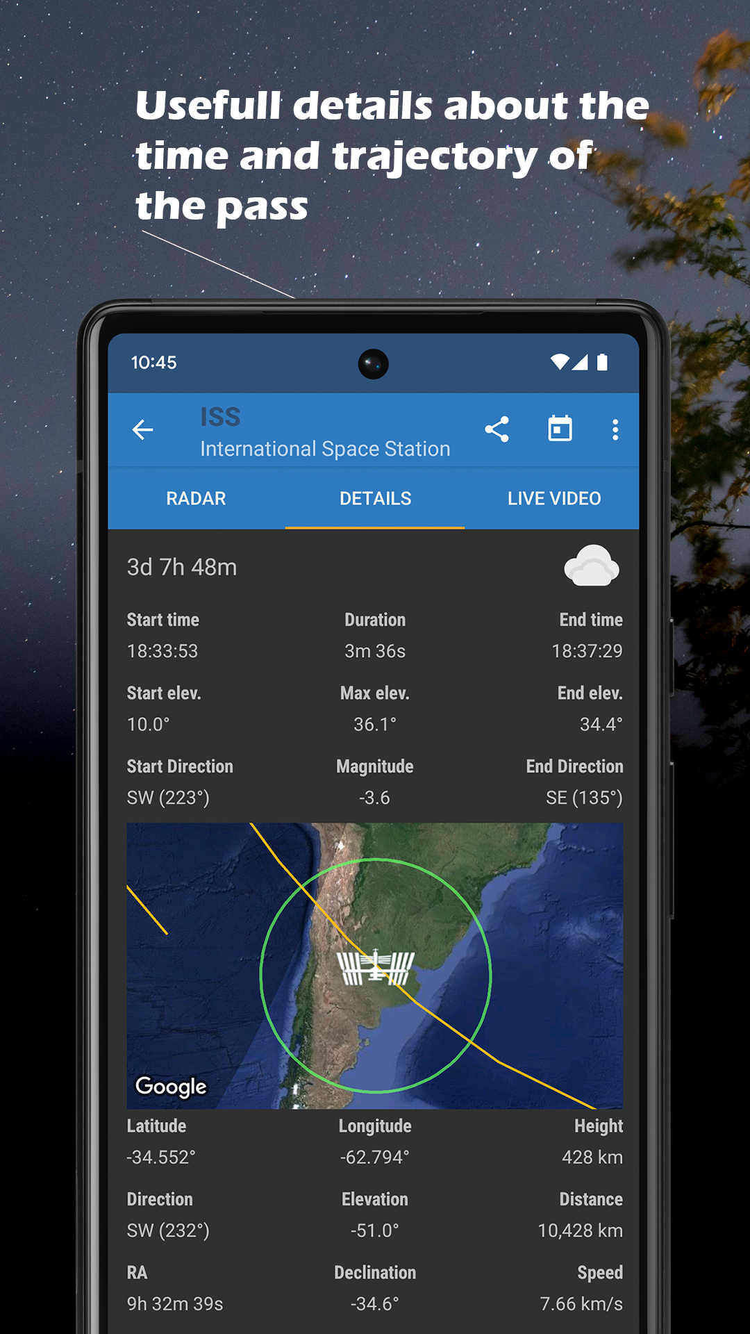 Android application ISS Detector Satellite Tracker screenshort