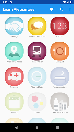 Android application Learn Vietnamese Phrasebook screenshort