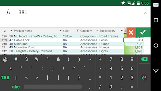 Keyboard for Excel Screenshot