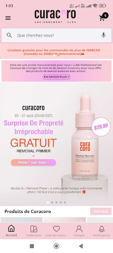 Android application Curacoro in French screenshort