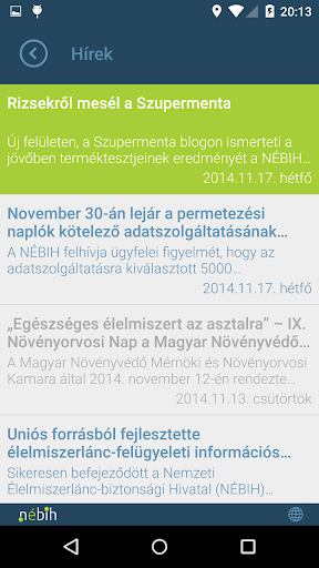 NÉBIH Navigátor Screen 2