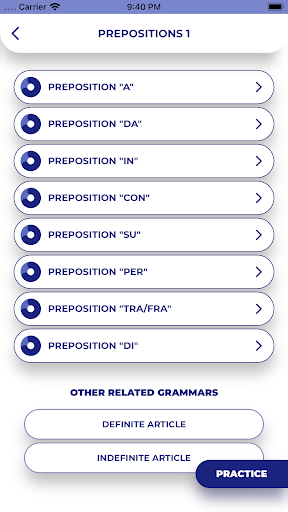 Italian GrammarーLessons・Tests Screen 2