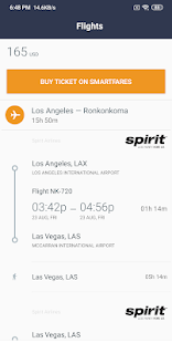 Schermata dell'app di prenotazione di tutti i biglietti aerei