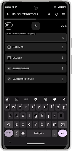 SacolinhaList: Shopping List Screen 2