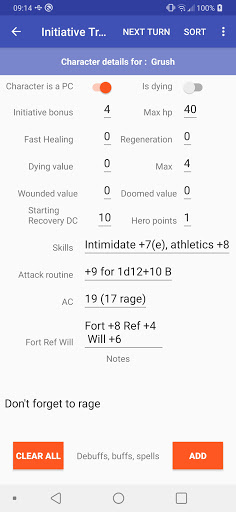 Pathfinder 2 Combat Tracker Screen 2
