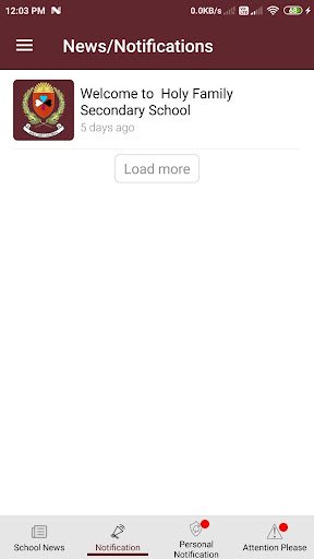 Android application Holy Family Secondary School screenshort