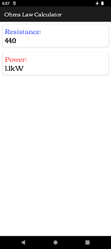 Ohms Law Calculator - Ω,V,A,W Screen 3