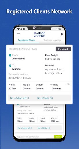 Android application Haulog Carrier screenshort