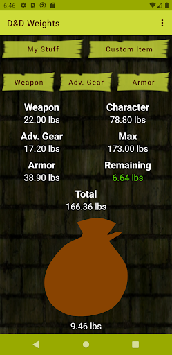 Android application D&D Weights 5e screenshort