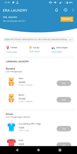 Android application ERA LAUNDRY screenshort
