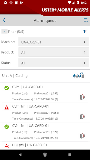 USTER® MOBILE ALERTS Screen 2