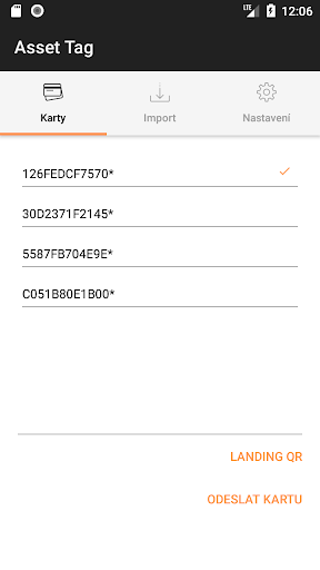 Android application ASSET Tag screenshort