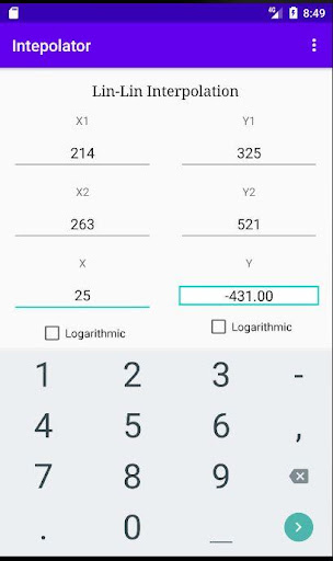Android application Linear and Logarithmic Interpo screenshort
