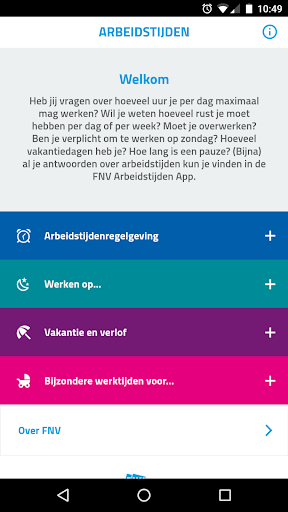 Android application FNV Arbeidstijden screenshort