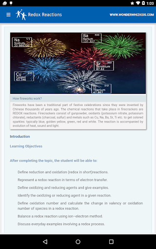 Android application Redox Reactions screenshort
