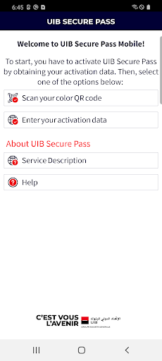 Android application UIB SECURE PASS V1.1 screenshort