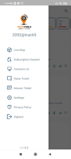 Android application TRACKWHEELS screenshort