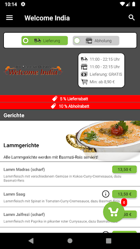 Android application Welcome India Eidelstedt screenshort