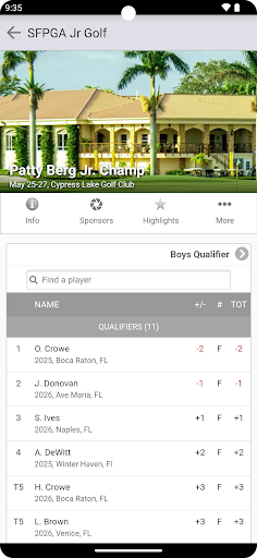 Android application South Florida PGA Junior Tour screenshort