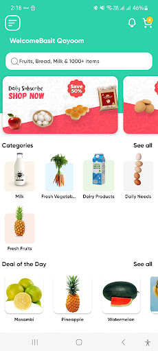 Android application Aala Daily-Dairy & Groceries screenshort
