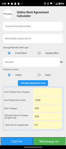 Rent Agreement Calculator Screen 2