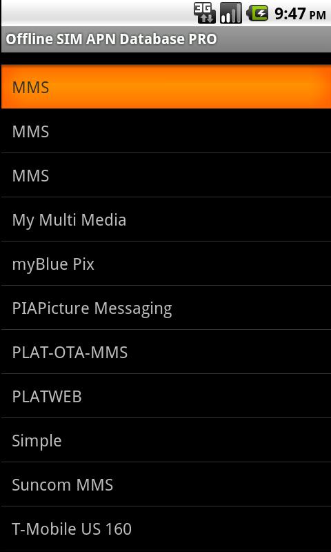 Android application Offline SIM APN Database Pro screenshort