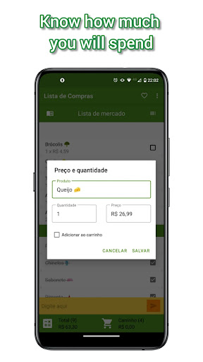 Grocery list with calculator Screen 2