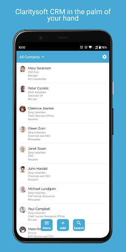 Android application Claritysoft CRM screenshort