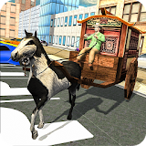 Horse carriage city parking- animal transportation icon