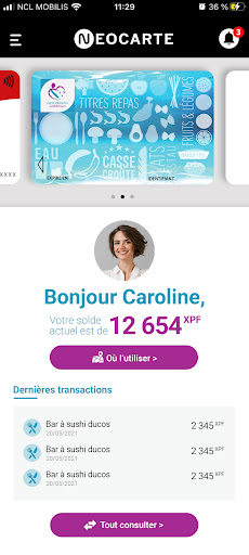 NeoCarte Bénéficiaire Screen 2