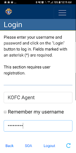 Android application KOFC-SOA screenshort