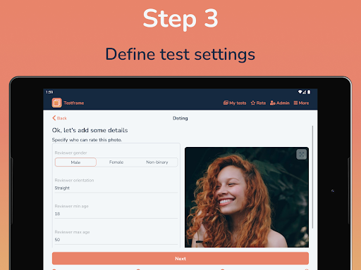 Screenshot of Testframe: Rate Attractiveness