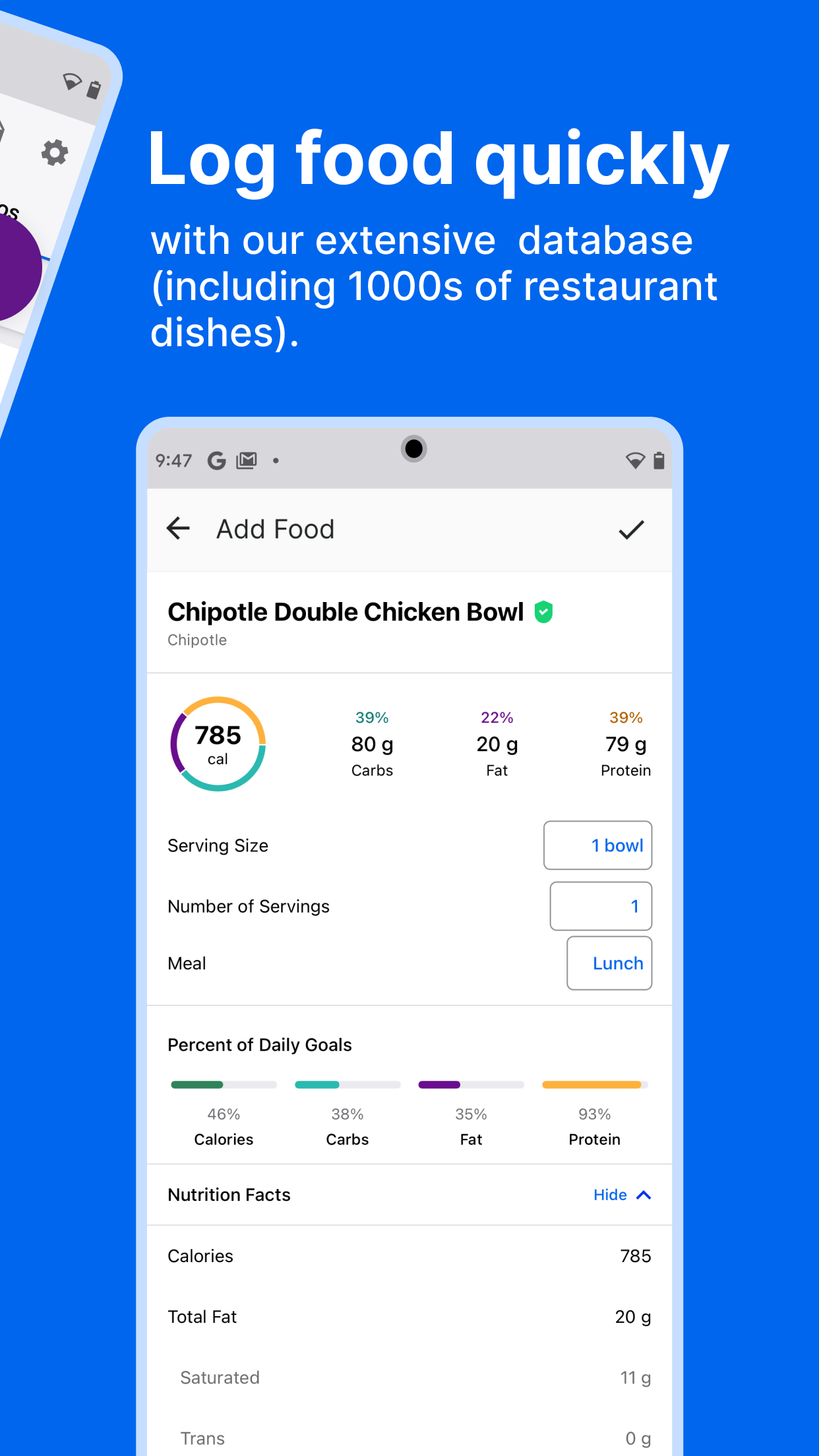 Android application MyFitnessPal: Calorie Counter screenshort