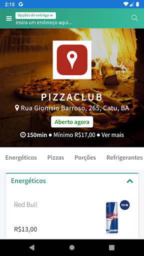Android application PizzaClub screenshort
