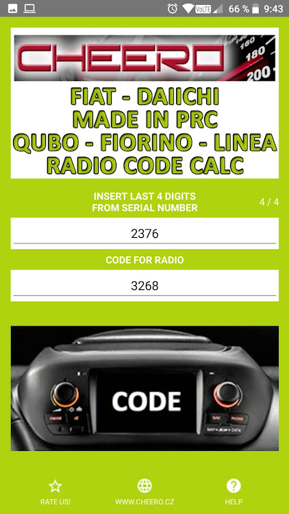 Radio code for Fiat Daiichi - 4.0.1 - (Android)