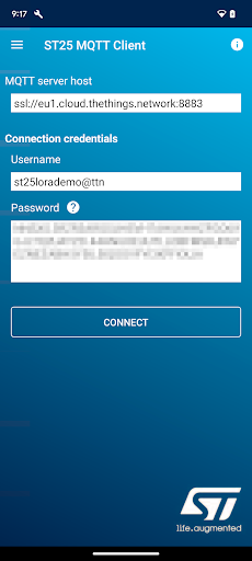 Android application ST25 MQTT Client screenshort