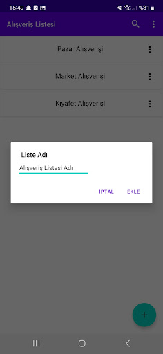 Android application Alışveriş Listesi screenshort