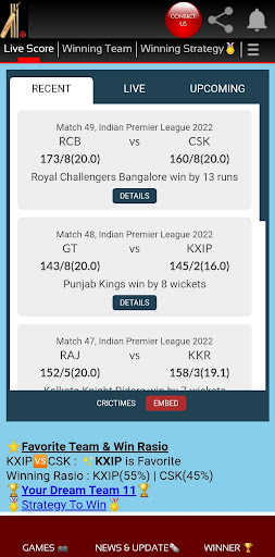 Android application CrickBull11- Live/Winning Team screenshort
