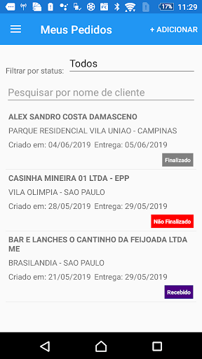 Android application Coringa - Pedidos screenshort